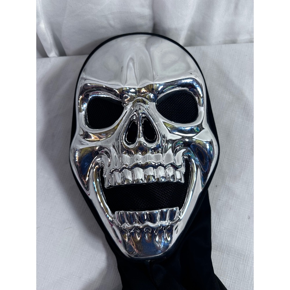 Unbranded Skull Mask OS Silver Metallic Chrome Hooded Costume Accessory Mens